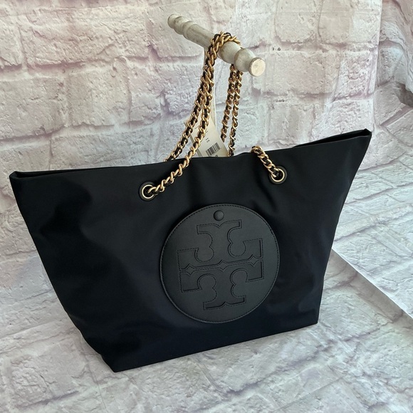 Tory Burch Ella Chain Black Nylon Tote Bag - Picture 10 of 13